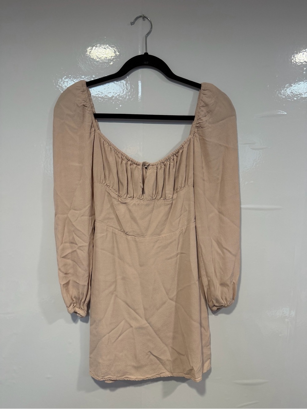Sunday Best Beige Long-Sleeve Square-Neck Mini Dress